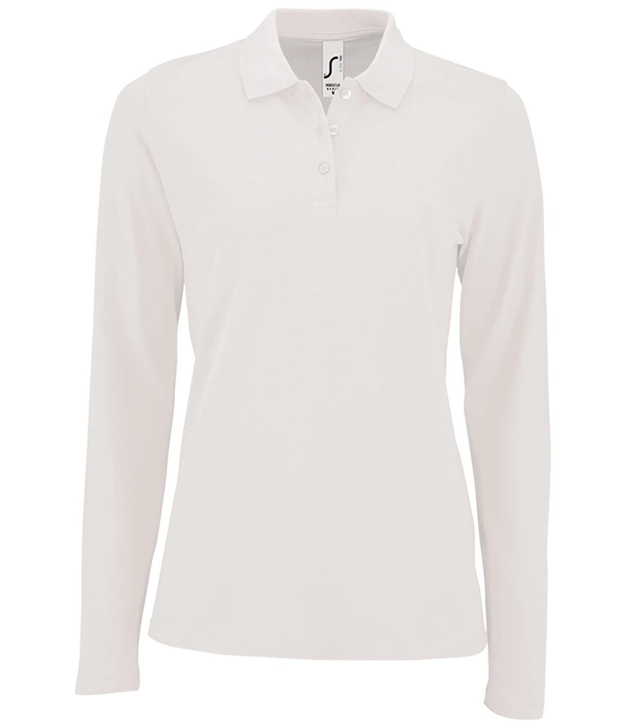 SOL'S Ladies Perfect Long Sleeve Piqué Polo Shirt — White