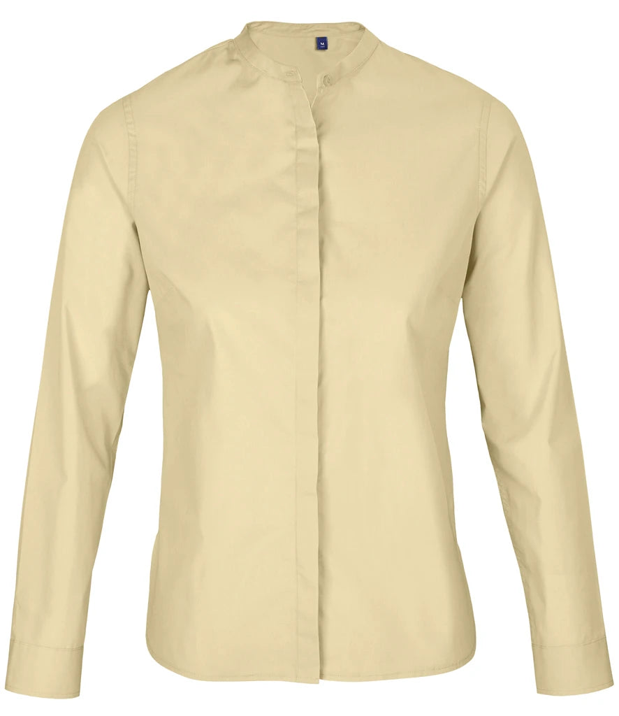 NEOBLU Ladies Bart Mao Collar Long Sleeve Poplin Shirt — Beige