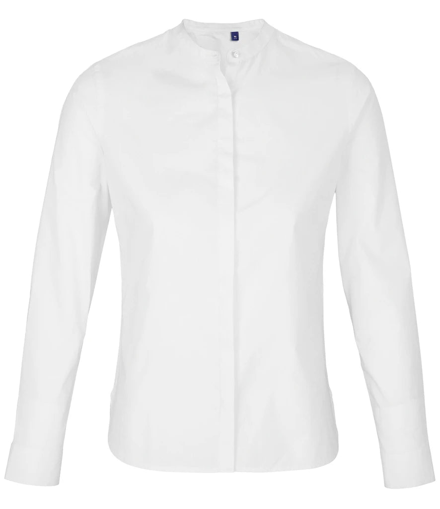 NEOBLU Ladies Bart Mao Collar Long Sleeve Poplin Shirt — Optic White