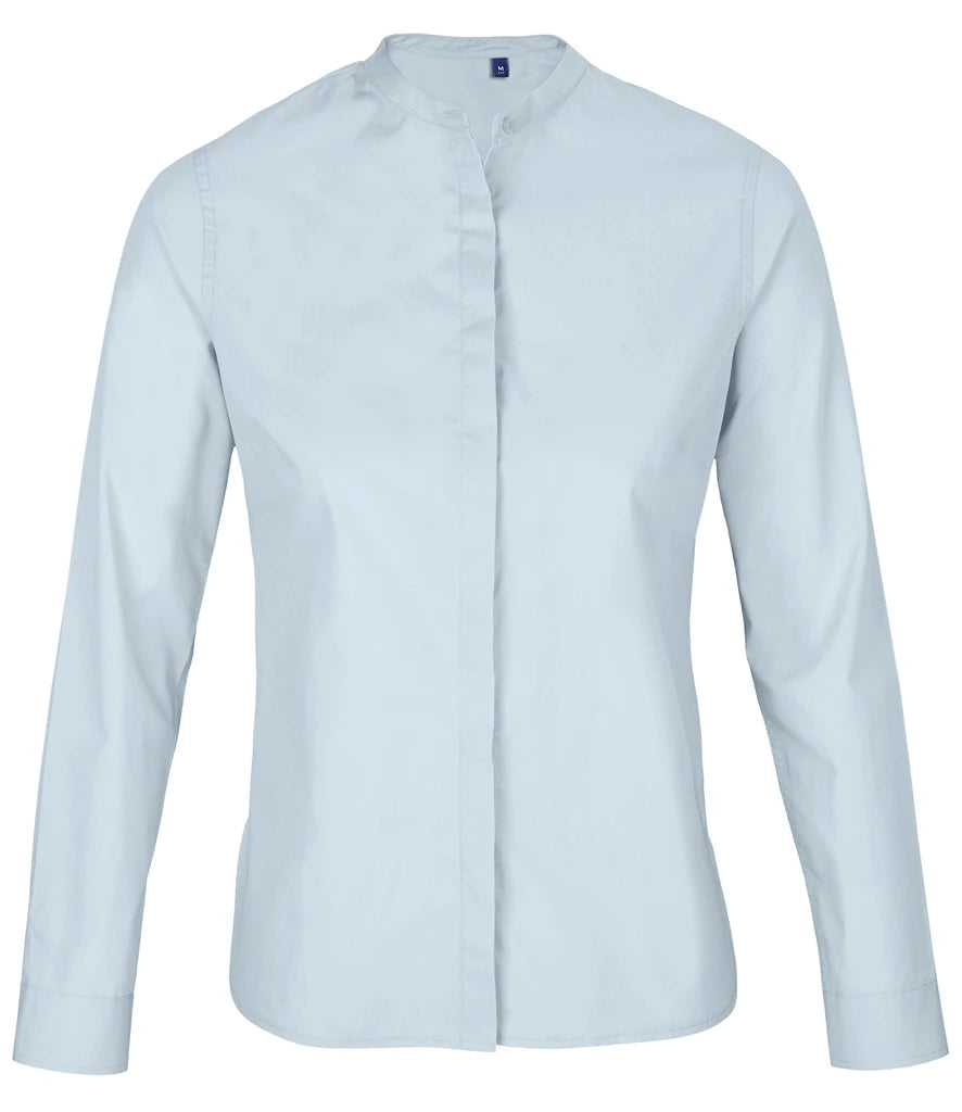 NEOBLU Ladies Bart Mao Collar Long Sleeve Poplin Shirt — Soft Blue