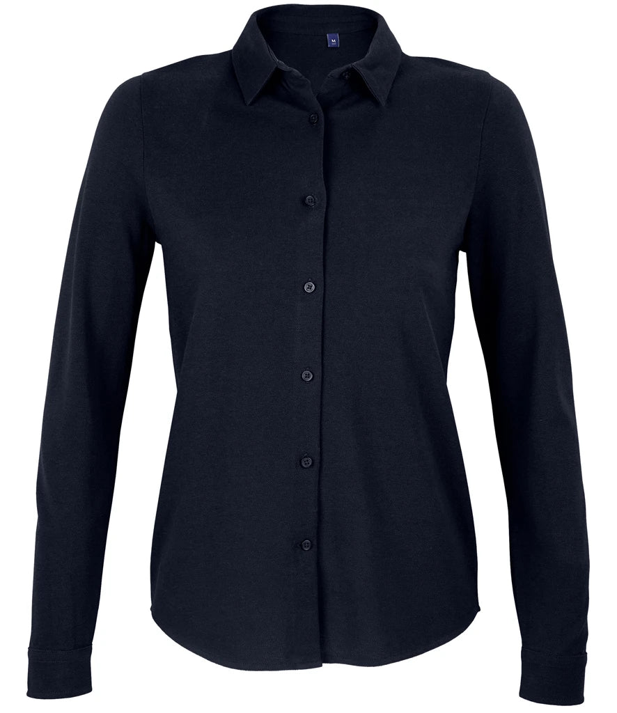 NEOBLU Ladies Basile Organic Cotton Long Sleeve Piqué Shirt — Night Blue