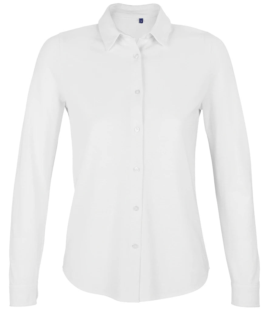 NEOBLU Ladies Basile Organic Cotton Long Sleeve Piqué Shirt — Optic White