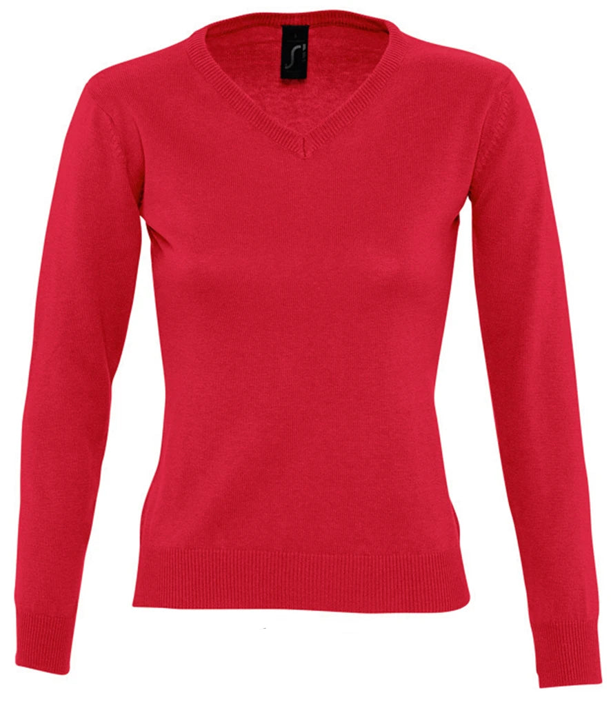 SOL'S Ladies Galaxy Cotton Acrylic V Neck Sweater — Red