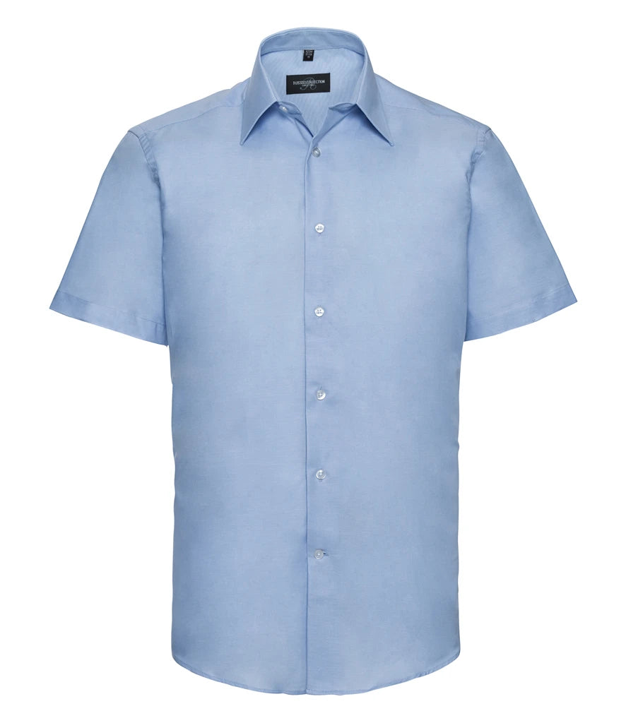 Russell Athletic Collection Short Sleeve Tailored Oxford Shirt — Oxford Blue