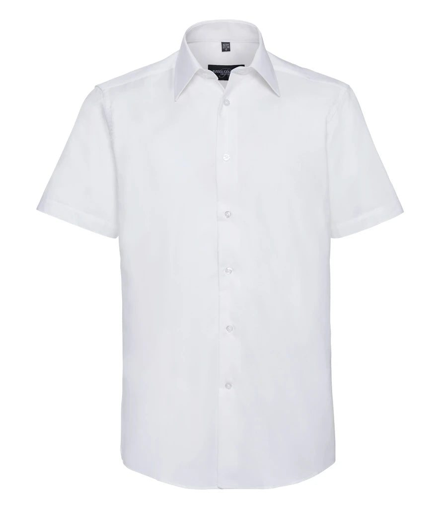 Russell Athletic Collection Short Sleeve Tailored Oxford Shirt — White