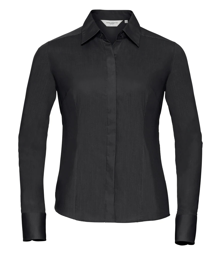 Russell Athletic Collection Ladies Long Sleeve Fitted Poplin Shirt — Black