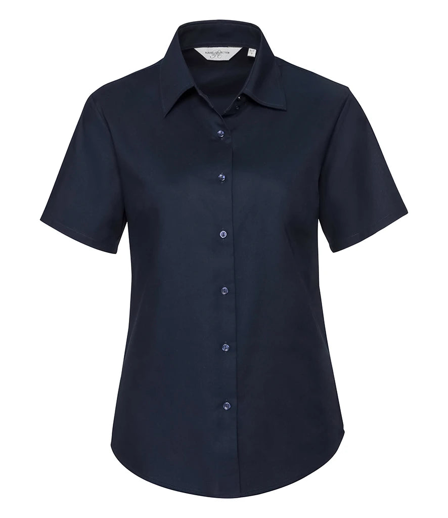Russell Athletic Collection Ladies Short Sleeve Easy Care Oxford Shirt — Bright Navy