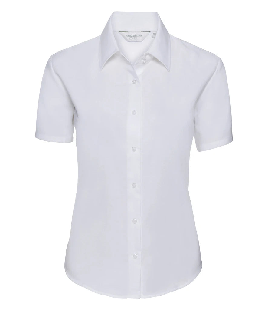 Russell Athletic Collection Ladies Short Sleeve Easy Care Oxford Shirt — White