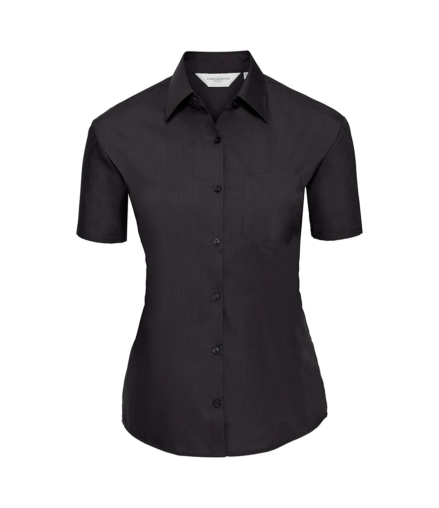Russell Athletic Collection Ladies Short Sleeve Easy Care Poplin Shirt — Black