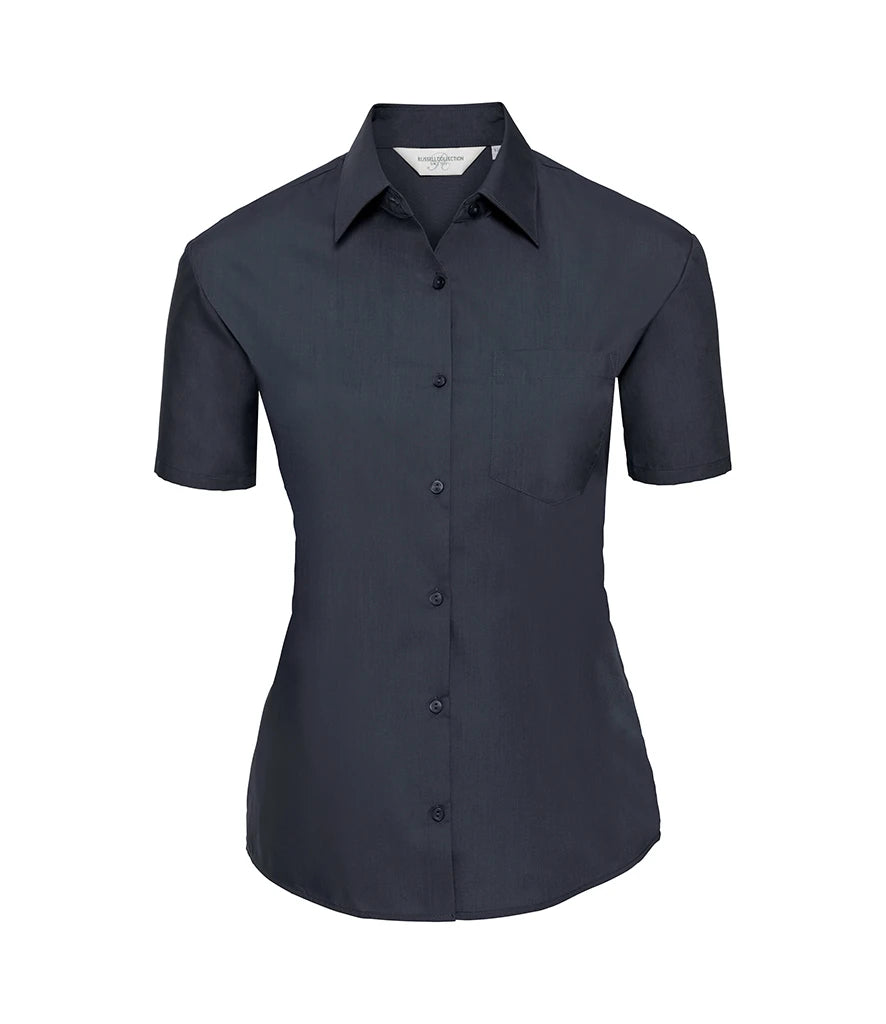 Russell Athletic Collection Ladies Short Sleeve Easy Care Poplin Shirt — French Navy