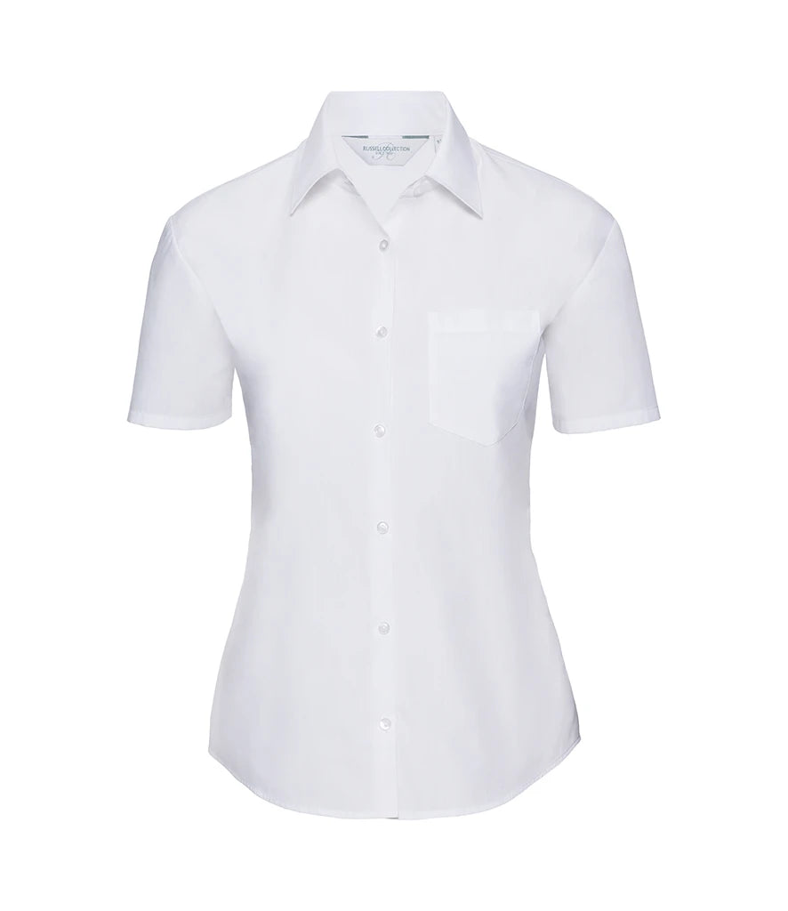Russell Athletic Collection Ladies Short Sleeve Easy Care Poplin Shirt — White