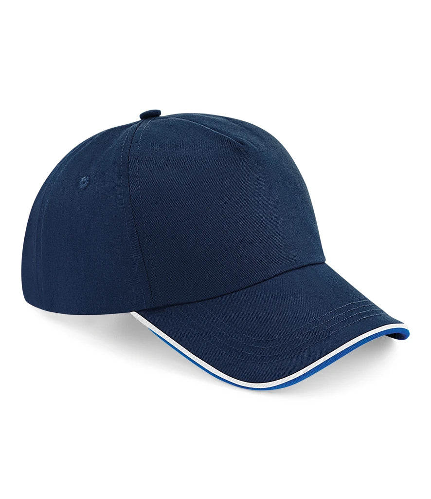 Beechfield Authentic Piped 5 Panel Cap — French Navy/Bright Royal/White