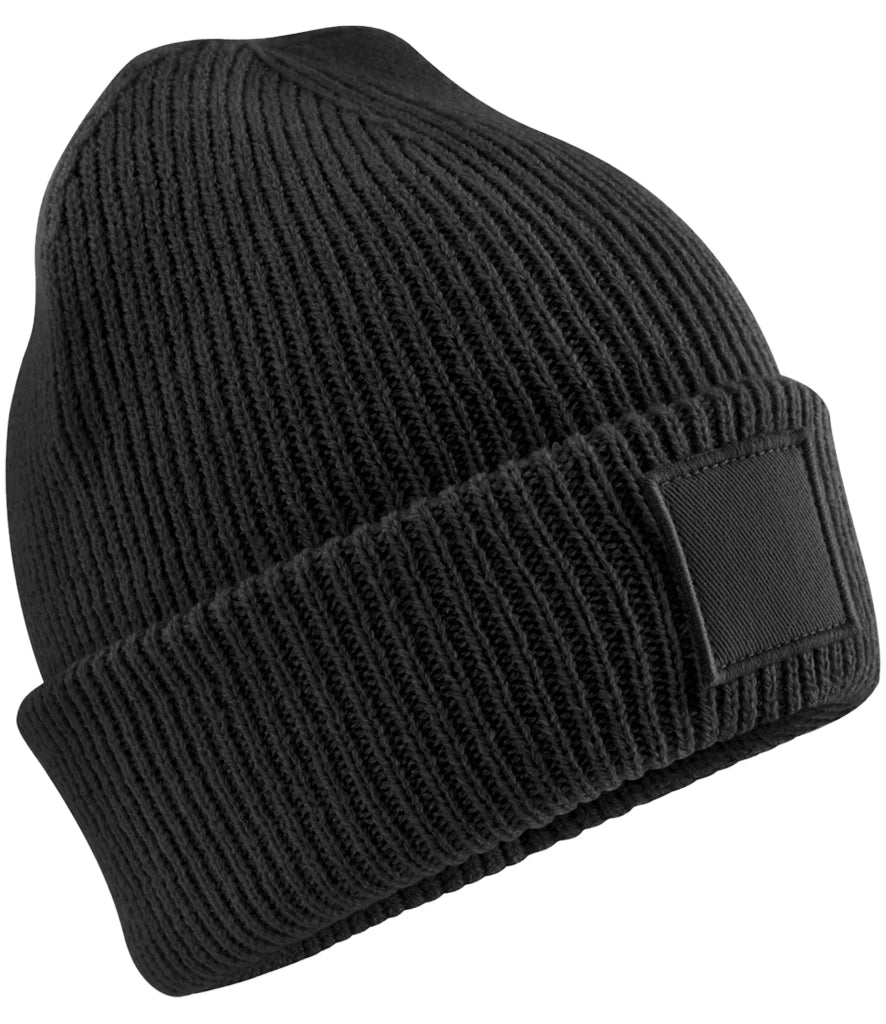 Beechfield Kids Deep Cuffed Tonal Patch Beanie — Black