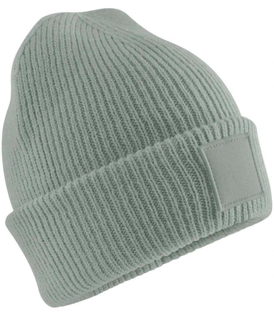 Beechfield Kids Deep Cuffed Tonal Patch Beanie — Dusty Green