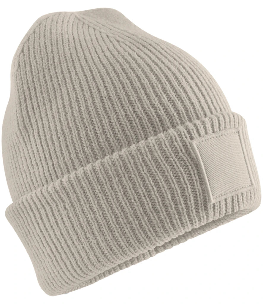 Beechfield Kids Deep Cuffed Tonal Patch Beanie — Natural Stone
