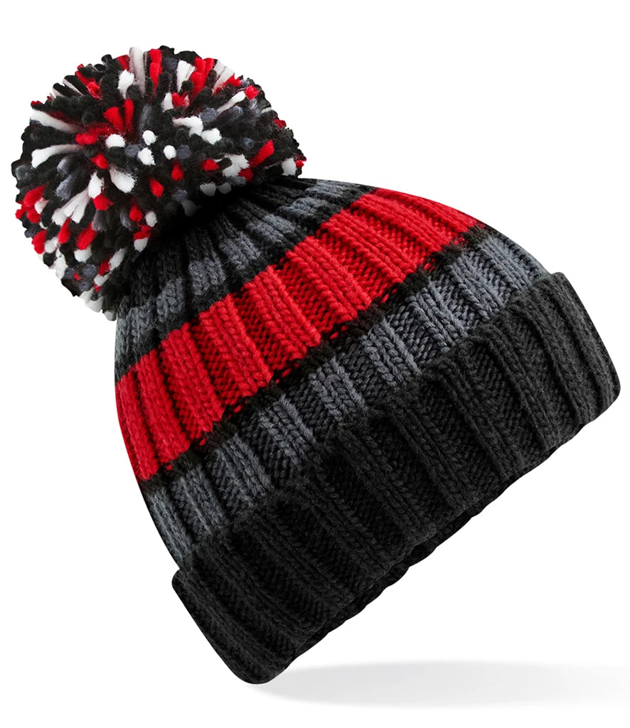 Beechfield Hygge Striped Beanie — Black Cherry