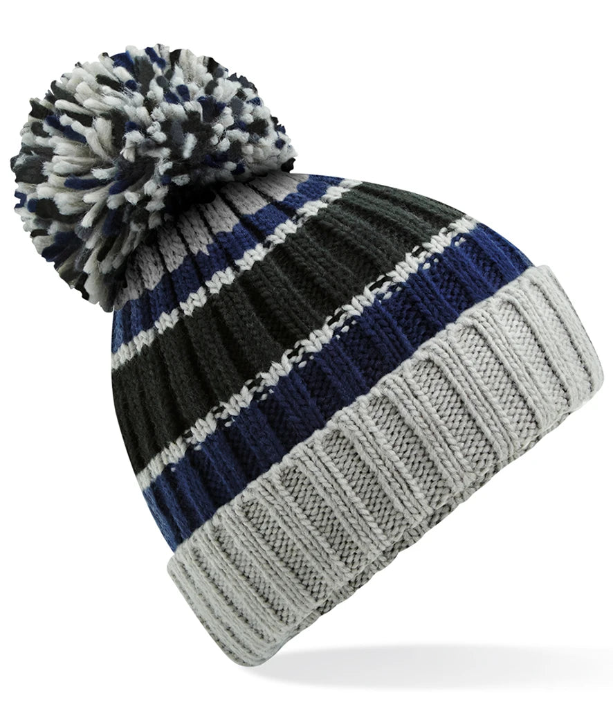Beechfield Hygge Striped Beanie — Blue Steel
