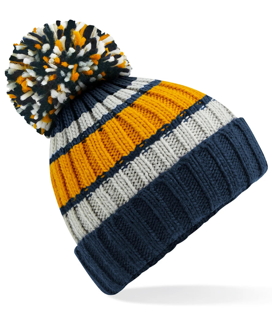 Beechfield Hygge Striped Beanie — Dijon Blue