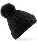 Beechfield Verbier Fur Pop Pom Beanie — Black