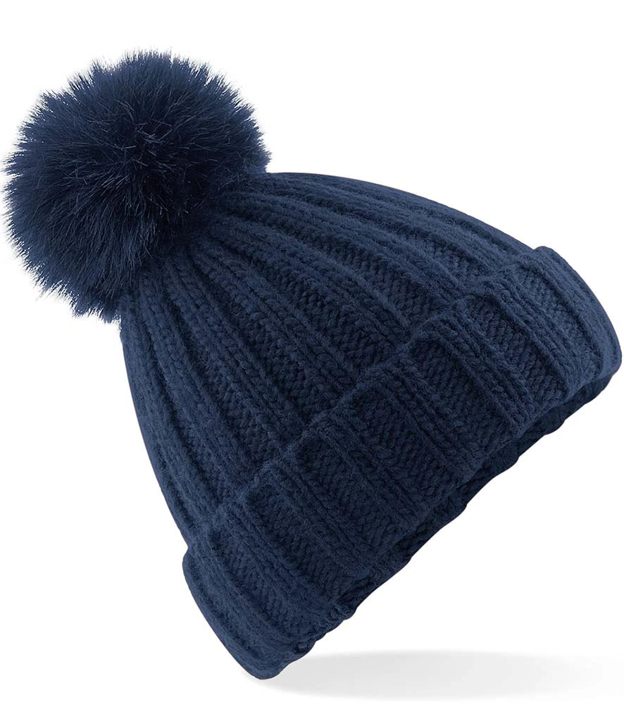 Beechfield Verbier Fur Pop Pom Beanie — Navy