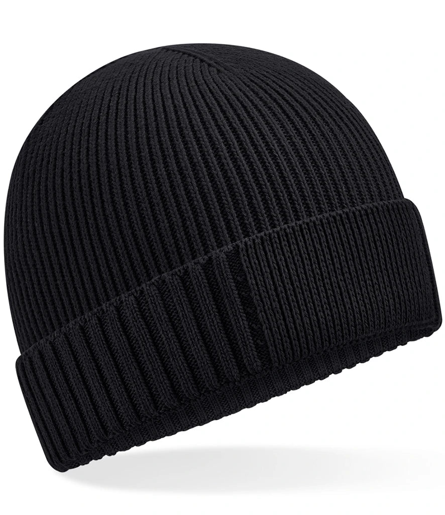 Beechfield Organic Cotton Engineered Patch Beanie — Black