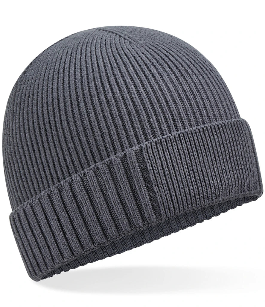 Beechfield Organic Cotton Engineered Patch Beanie — Graphite Grey