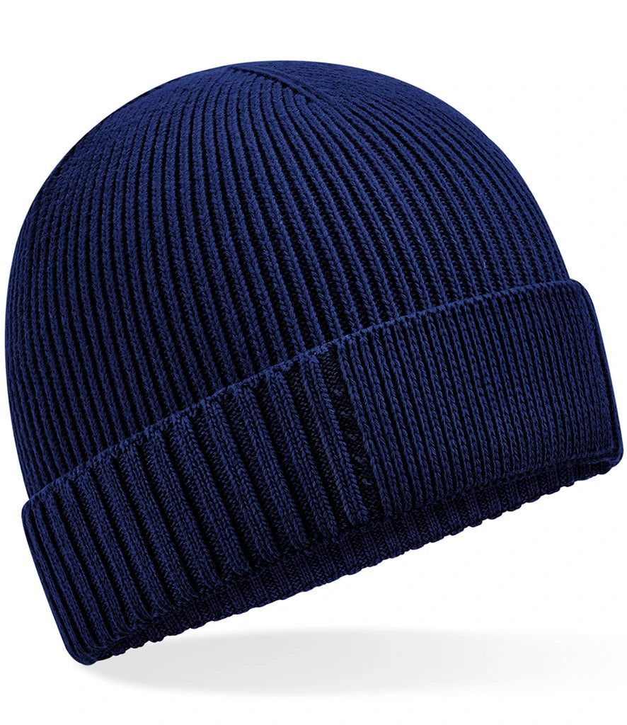 Beechfield Organic Cotton Engineered Patch Beanie — Oxford Navy