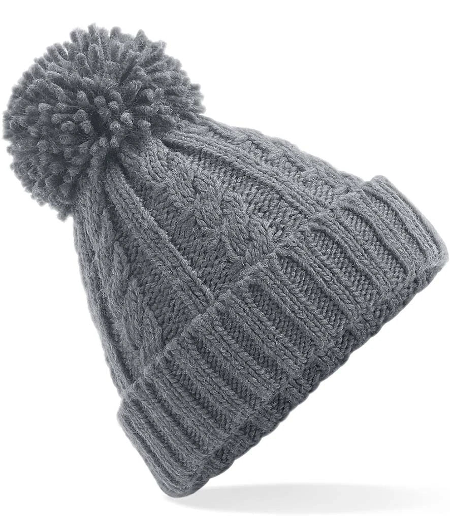 Beechfield Cable Knit Melange Beanie — Light Grey
