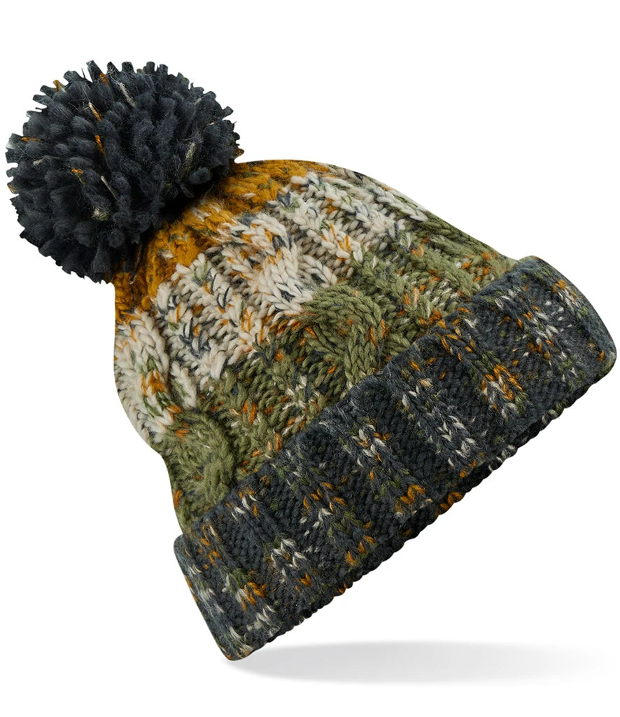 Beechfield Corkscrew Pom Pom Beanie — Autumn Moss