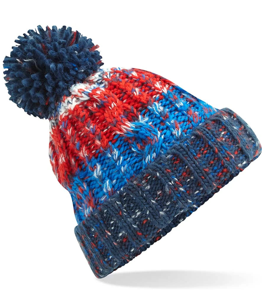 Beechfield Corkscrew Pom Pom Beanie — Chilli Blues