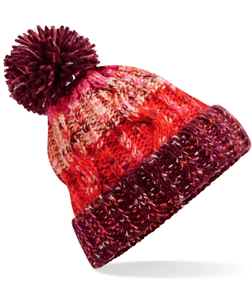 Beechfield Corkscrew Pom Pom Beanie — Cherry Sherbet