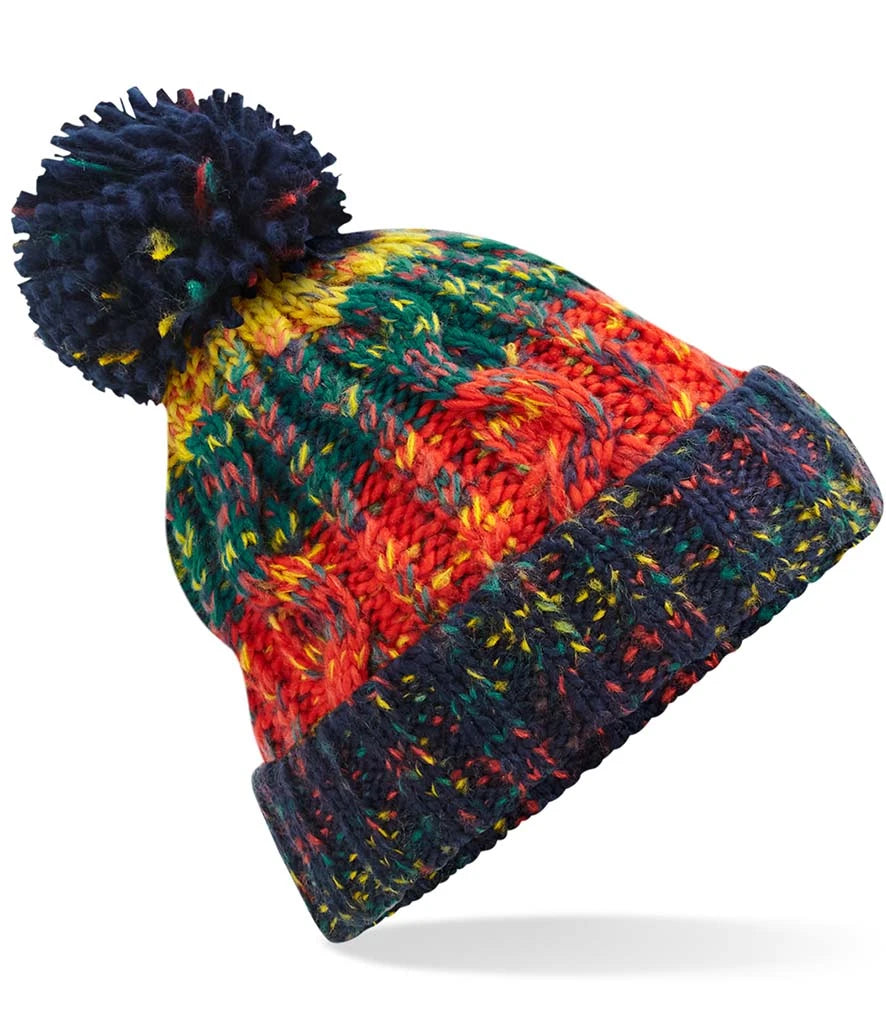 Beechfield Corkscrew Pom Pom Beanie — Crackling Campfire