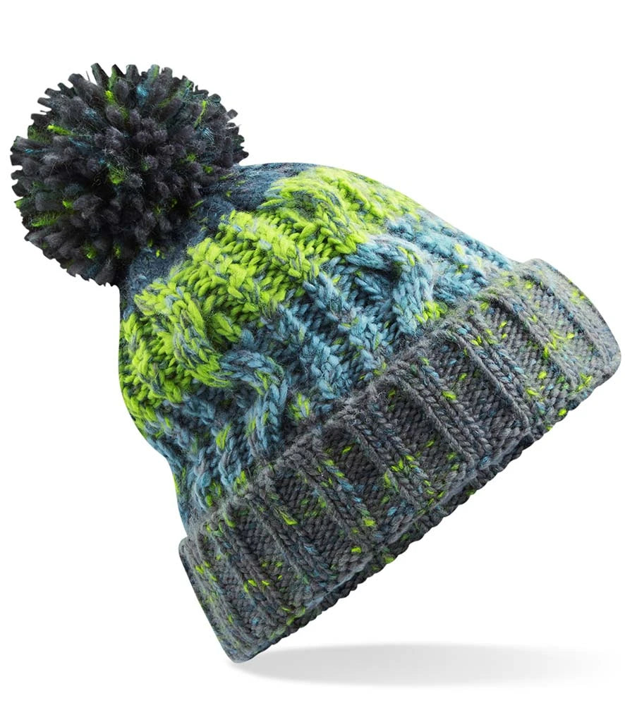 Beechfield Corkscrew Pom Pom Beanie — Electric Grey
