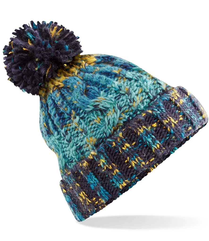 Beechfield Corkscrew Pom Pom Beanie — Marina Splash