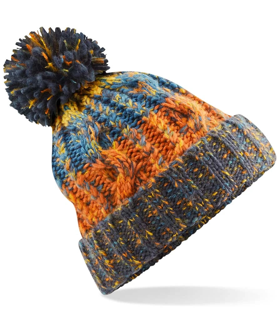 Beechfield Corkscrew Pom Pom Beanie — Retro Blues