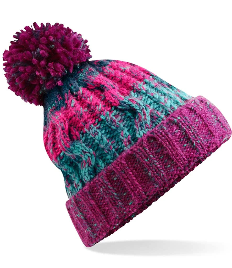 Beechfield Corkscrew Pom Pom Beanie — Winter Berries
