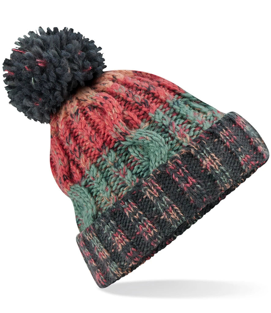 Beechfield Corkscrew Pom Pom Beanie — Watermelon Breeze
