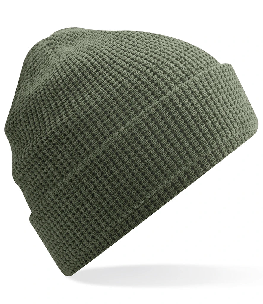 Beechfield Organic Cotton Waffle Beanie — Olive Green
