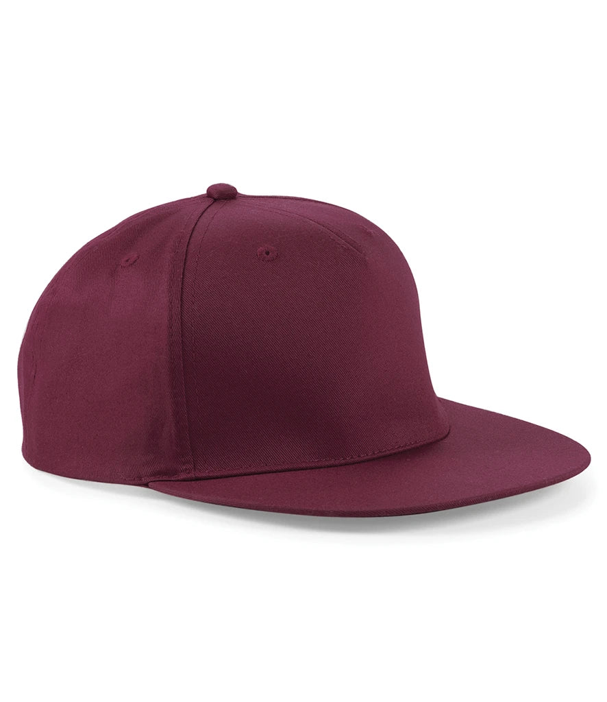 Beechfield 5 Panel Snapback Rapper Cap — Burgundy