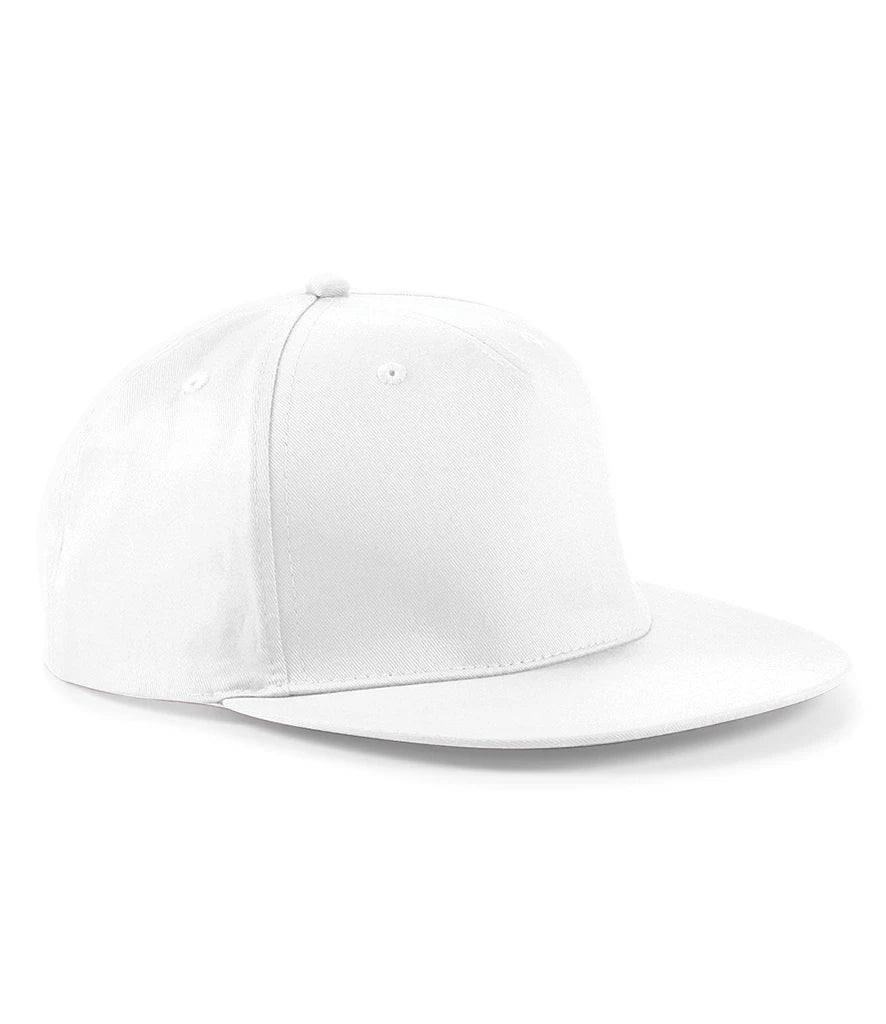 Beechfield 5 Panel Snapback Rapper Cap — White