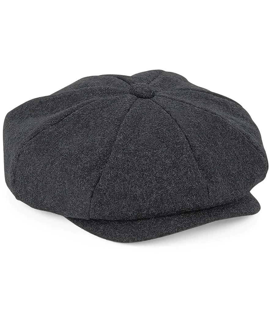 Beechfield Melton Wool Baker Boy Cap — Charcoal Marl