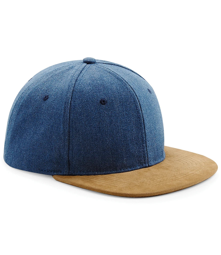 Beechfield Suede Peak Snapback Cap — Denim Blue
