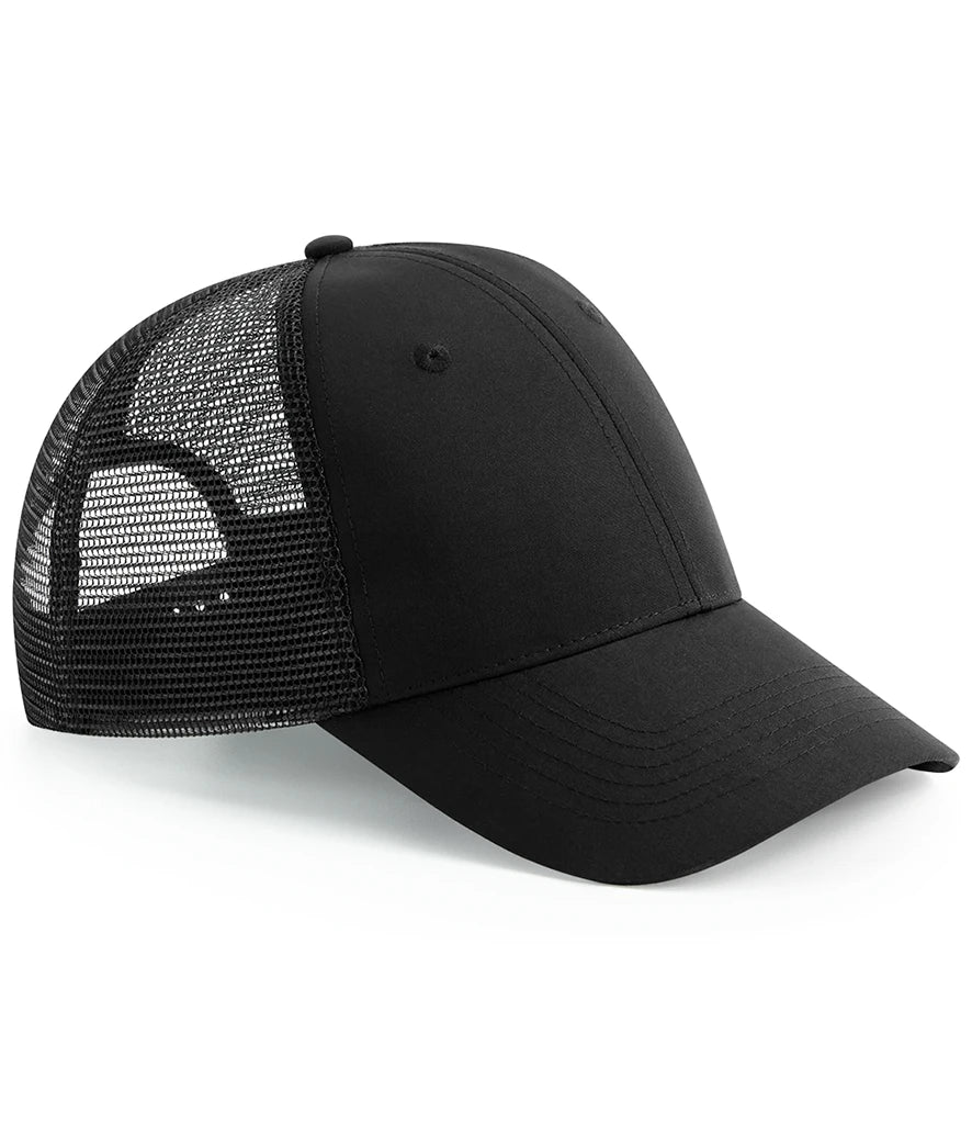 Beechfield Recycled 6 Panel Snapback Trucker Cap — Black