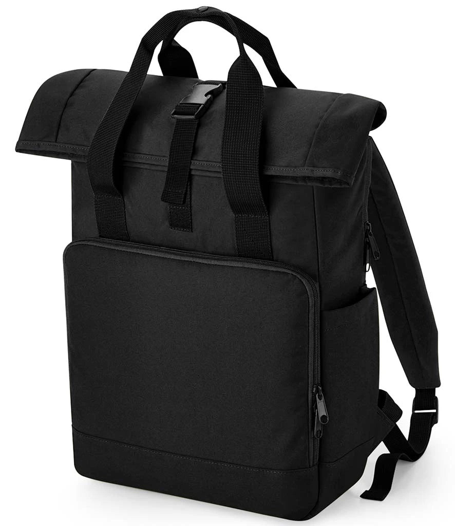 BagBase Recycled Twin Handle Roll-Top Laptop Backpack — Black