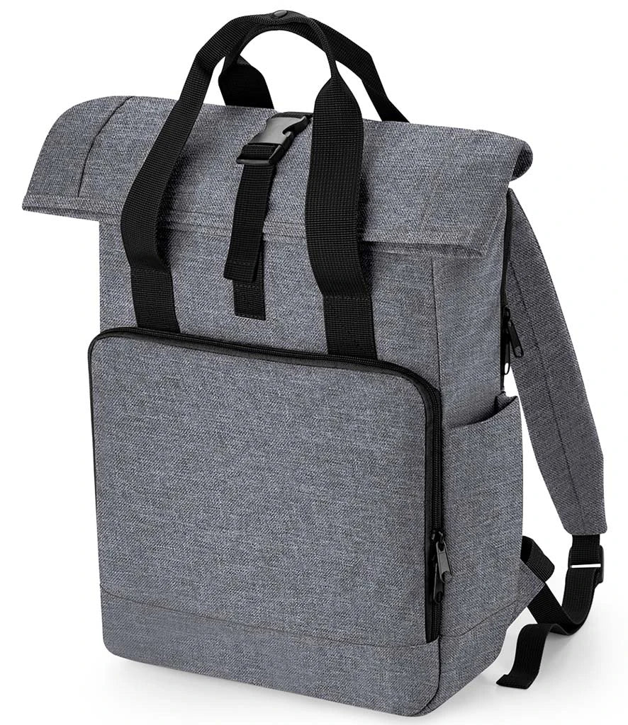 BagBase Recycled Twin Handle Roll-Top Laptop Backpack — Grey Marl