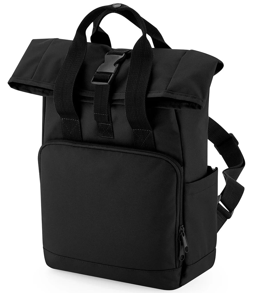 BagBase Recycled Mini Twin Handle Roll-Top Backpack — Black