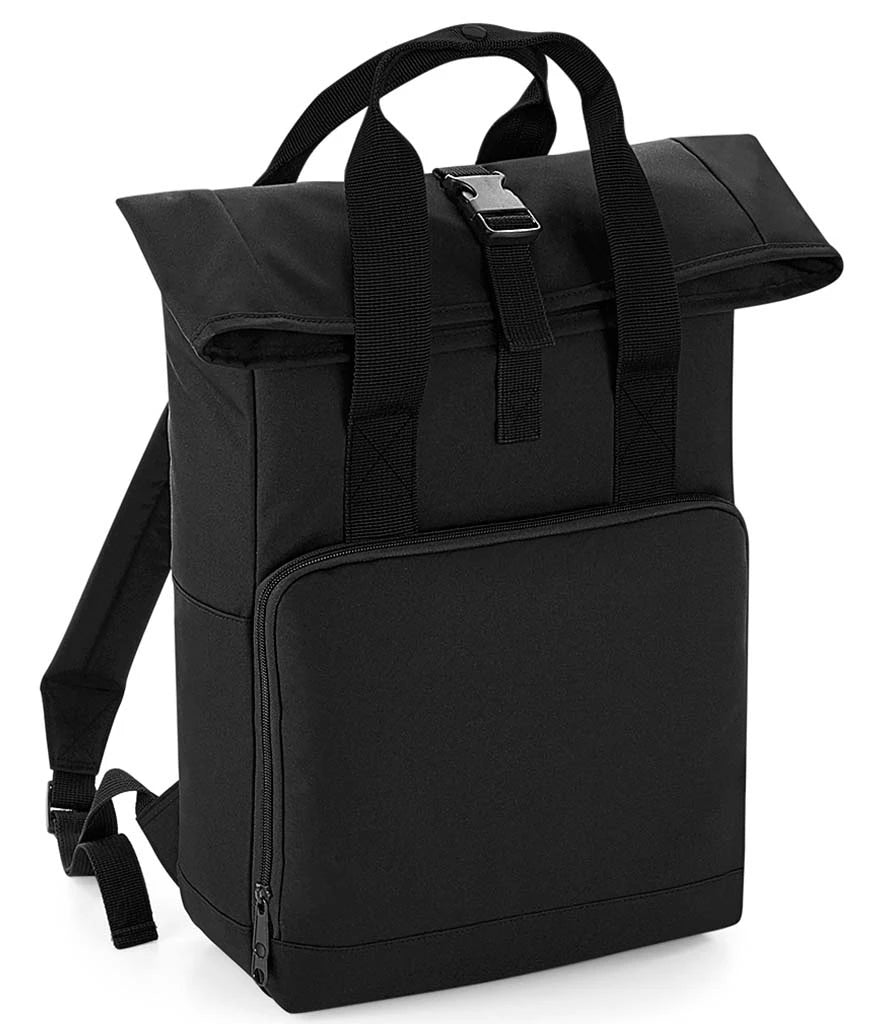 BagBase Recycled Twin Handle Roll-Top Backpack — Black