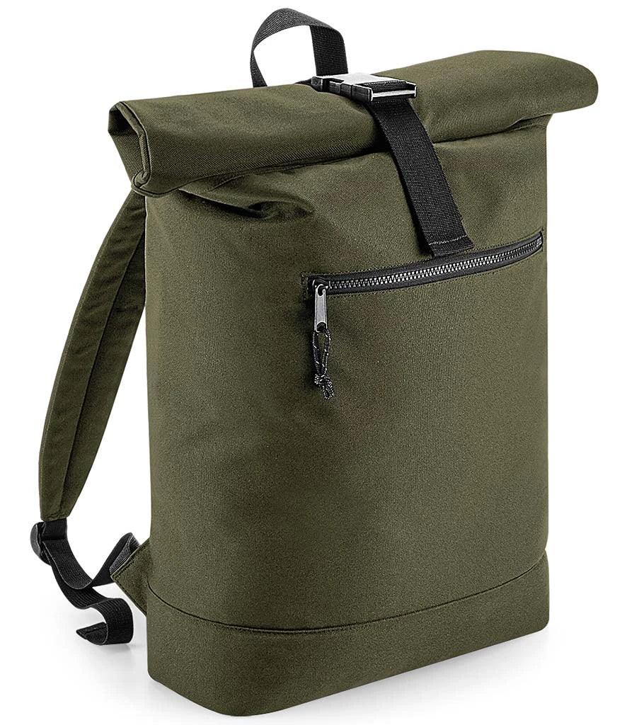 BagBase Recycled Roll-Top Backpack — Military Green