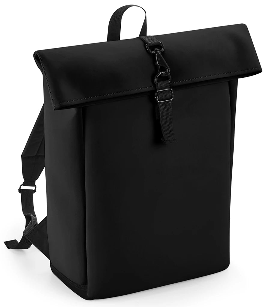 BagBase Matte PU Roll-Top Backpack — Black