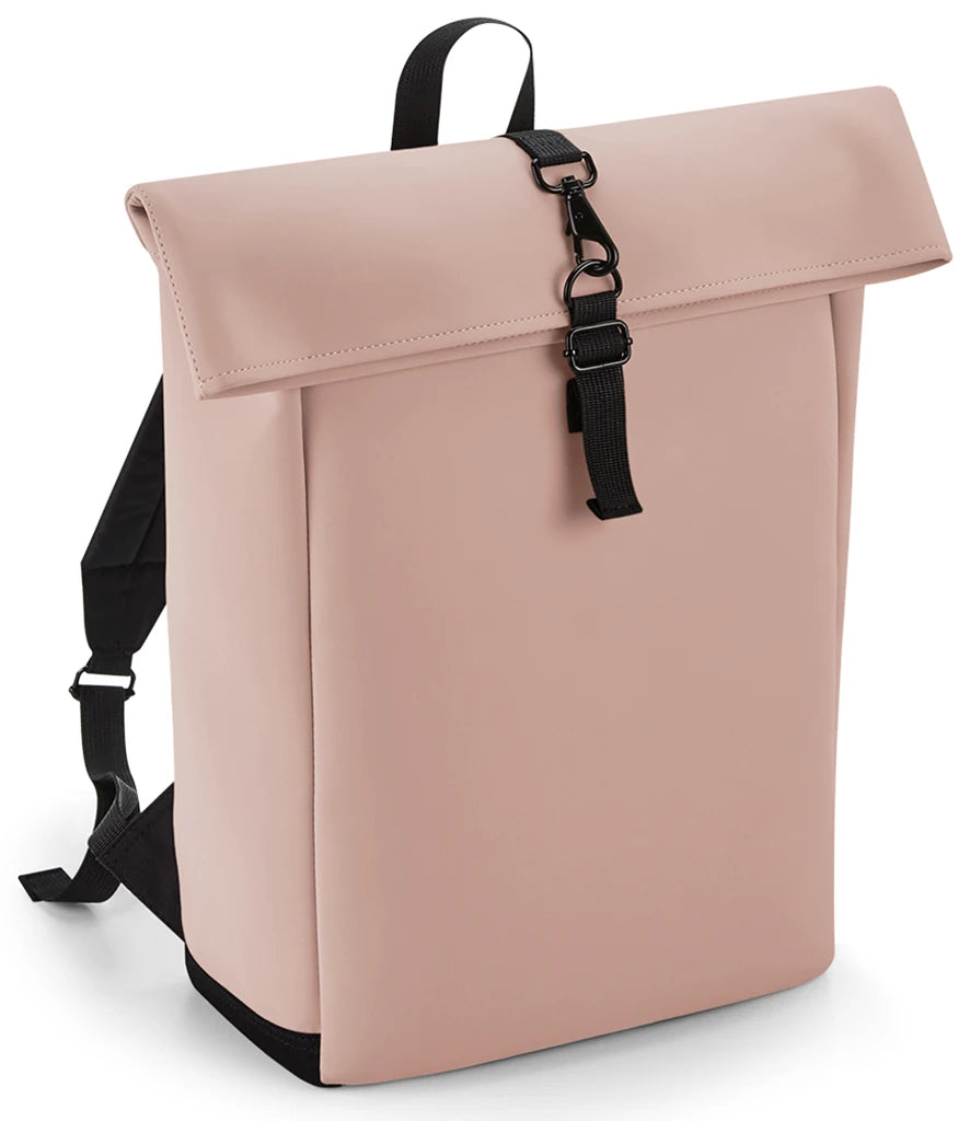 BagBase Matte PU Roll-Top Backpack — Nude Pink